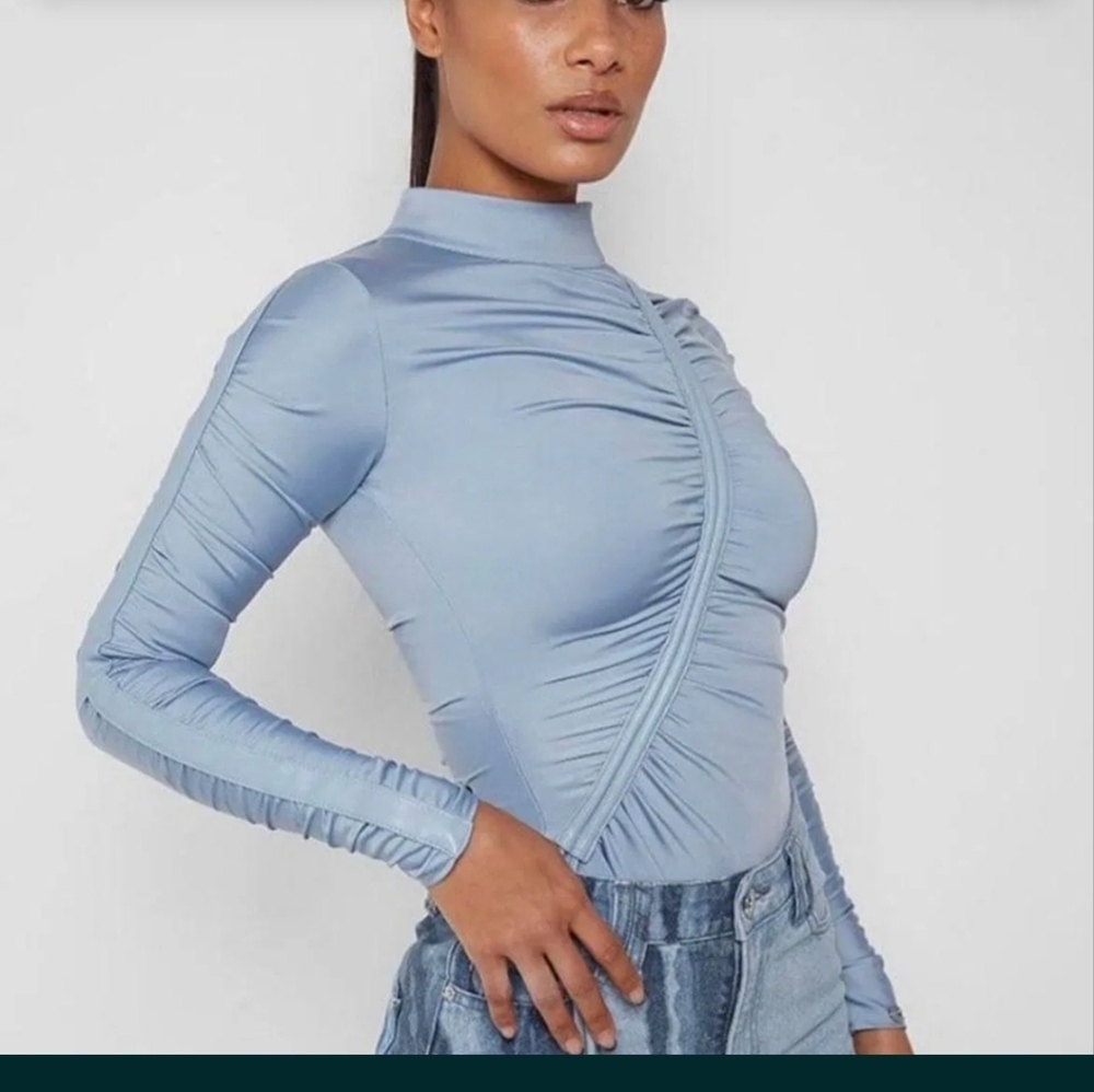 Maniere De Voir Grey Gathered Bodysuit - Picture 3 of 16